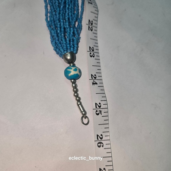 Tibetan-Style Blue Beaded Statement Necklace Silver-Tone Medallions • Boho - Picture 5 of 7